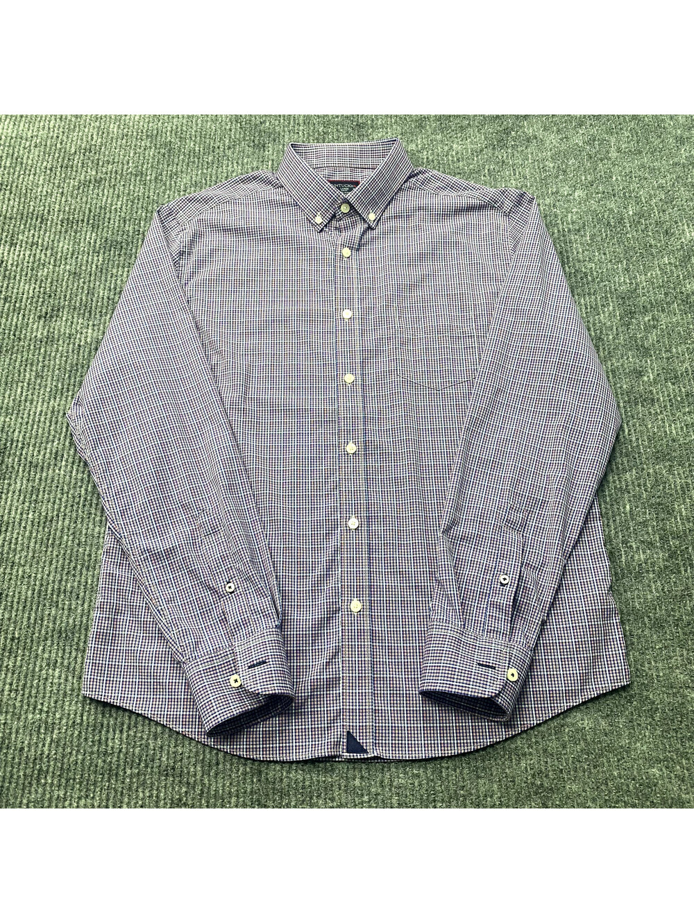 UNTUCKit Tamas Button Shirt Mens L Slim Fit Blue‎ Red Gingham Plaid Nylon Blend